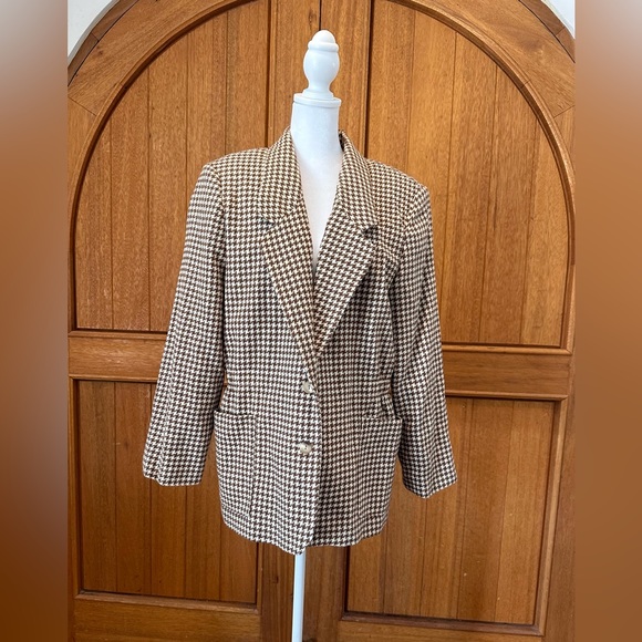 Worthington Brown and white Houndstooth Blazer size 14 - Picture 1 of 7